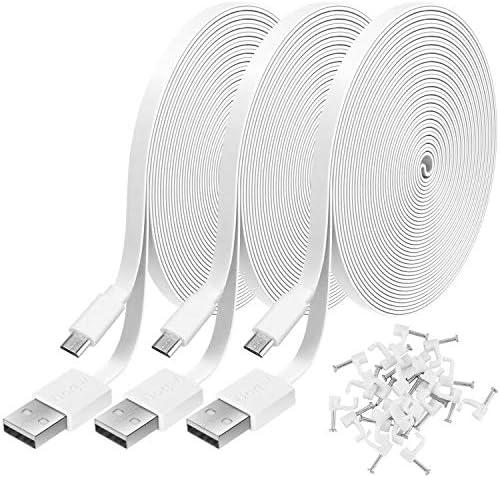 3 Pack 26FT Power Extension Cable for WyzeCam,WyzeCam Pan,WYZE Cam OG,KasaCam Indoor,NestCam Indoor, Blink,Cloud Cam, USB to Micro USB Durable Charging Cord for Security Camera with Wire Clips(White)