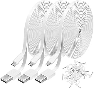 3 Pack 26FT Power Extension Cable Compatible with WyzeCam,WyzeCam Pan,WYZE Cam OG,KasaCam Indoor,NestCam Indoor, Blink,Cloud Cam, USB to Micro USB Durable Charging Cord for Security Camera (White)