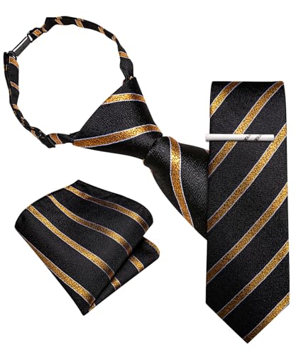 Image of Barry.Wang Boys Ties School Pre-Tied Kids Necktie Handkerchief Clip Set Uniforms Child Ties for 8-14 Years Wedding Party