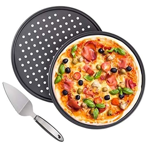 Tang Yuan 2 Antihaft-Pizzapfannen,kreisförmige perforierte Antihaft-Pizzapfanne,Pizzaspatel, Werkzeugset zum Kochen knuspriger Pizza - 12-Zoll-Pizzapfanne + Pizzaspatel Cover