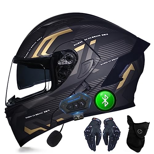 Cascos Bluetooth para Motocicletas, con Guantes Y Mascarillas, Cascos Modulares para Cascos Volteados Aprobados por ECE, Cascos Completos con Doble Visera, M A XXL