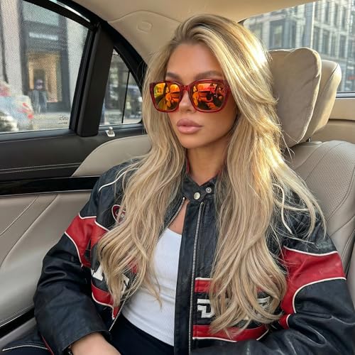 Image of SIPHEW Mirrored Sunglasses Polarized Fit Over Glasses for Women - Trendy Large Square w UV400 Protection Sun Glasses
