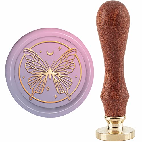 CRASPIRE Butterfly Wax Seal Stamp 30mm Sealing Stamp Moon Phase Envelope Greeting Cards Decoration Scrapbooking Clear Engraving Seal for Card Invitations Gift Wrap Scrapbooking Decoration