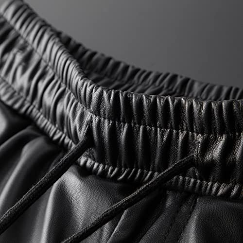 Mannen lederen broek elastische taille broek rits pockets faux lederen broek potlood broek (Color : Black, Size : XXX-large) - Afbeelding 5