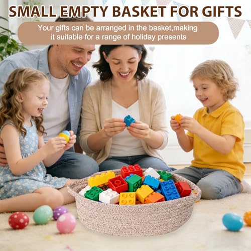 Image of Small Basket with Gift Bags and Ribbons,Small Woven Basket Cute Oval Cotton Rope Gifts with Handle Empty Baby Wicker Storage for Baby Showers Pet Toy Bin (Brown, 2 Pack (12 inchx 8 inchx 3.74 inch))