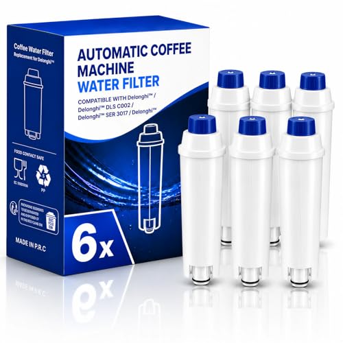 Image of 6-Pack Coffee Machine Water Filter Replacement Compatible with DeLonghi DLSC002, for Magnifica Evo, Dinamica Plus, Eletta Explore, ECAM, ETAM, ESAM Series Espresso Machines