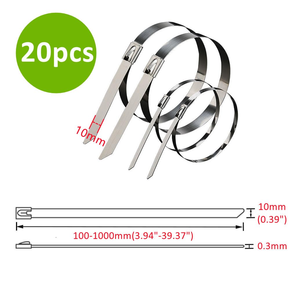 Opaska zaciskowa 10 20 50 100 200 szt. 10 mm 0,39 cala 304 ze stali nierdzewnej, skręcana opaska zaciskowa metalowa, powlekana, wykrywalna przez metal, opaska kablowa (kolor: 20 szt., rozmiar: 1