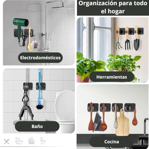 Miniatura 3 de Ataraxia Home - Set 4 Colgadores Escoba Y Fregonas Adhesivo, Organizador Y Soporte Escobas Pared Adhesivo, Cuelga Y Sujeta Escobas, Escobero Pared - Porta Fregona Para Colgar Escoba Y Fregonas Negro