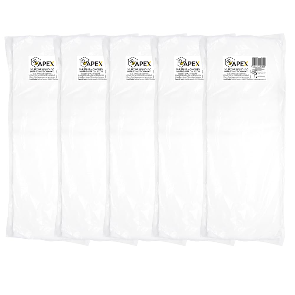 Apex 250 Veline Detergenti Impregnate per Pavimenti – Formato Grande 60x22 cm – Ideali per Sistemi Lavapavimenti – Panni Monouso per Pulizia Superfici