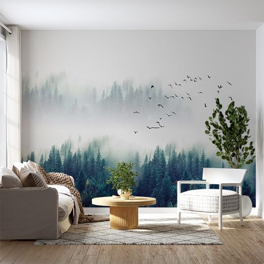 Amazon.com: Misty Evergreen Forest Wall Mural Wallpaper Peel and Stick ...