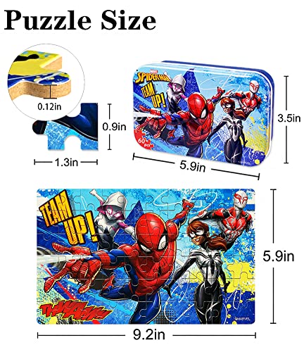 Neilden Disney Marvel Spiderman Puzzles For Kids Ages 4-8,Super Hero Puzzles,60 Pieces Learning Educational Puzzles For Children Girls And Boys,Packed In Tin Box #TOP5