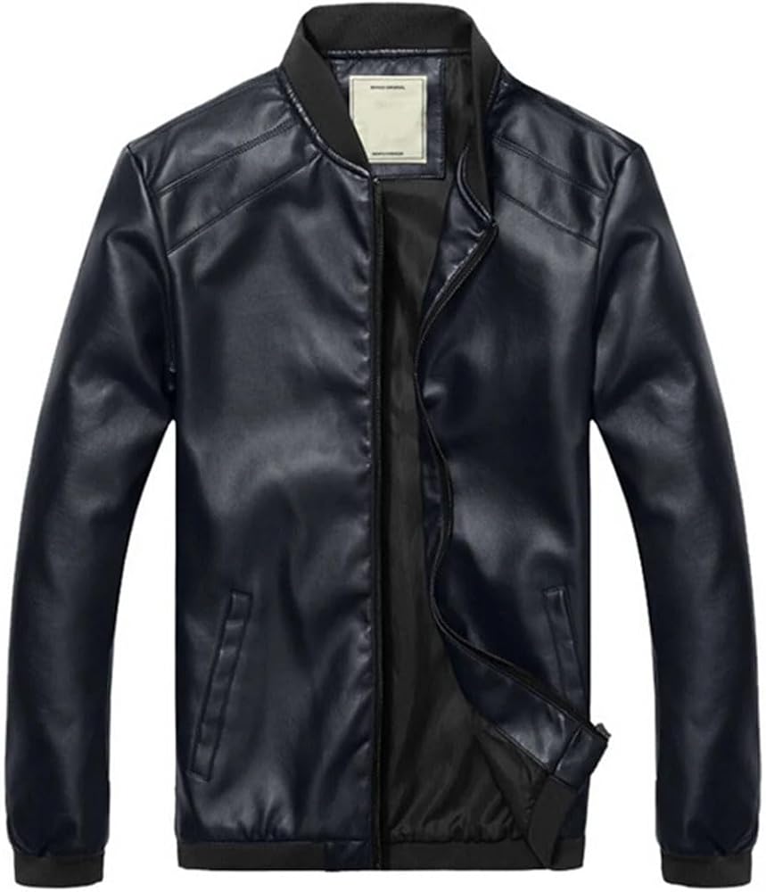 Men's Leather Jackets Outwear PU Versatile Jacket Coat Black M at