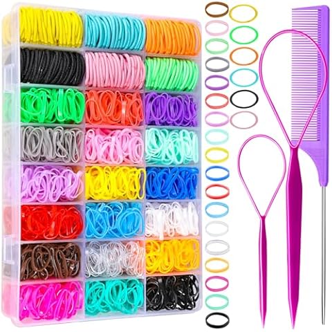 YGDZ Hair Ties, 1500pcs Elastic Hair Bands, 120pcs Baby Hair Ties, Hair Accessories for Girl, Toddler, [multiple colors], With Hair Tail Tools, Rat Tail Comb Cover