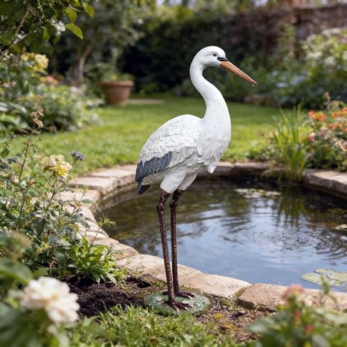 RKGOMDMU Garden Elegance White Crane Garden Statue, 18.11-Inch Resin Bird Sculpture, Long-Legged Decorative Ornament for Outdoor Pond, Yard and Lawn by RKGOMDMU - Used condition - US$56.05