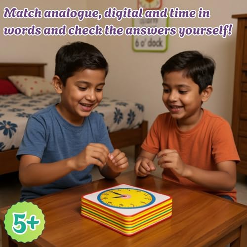 Image of Creative's Time Match | Match Analogue Digital and time in Words | Reading & Telling Time for Kids| Different Matching Activities for Kids | Match Analogue & Digital Time| 60 Piece Card | Ages 5 & Up