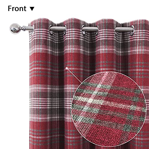 image for always4u Red Plaid Curtains Grommet Highland Woolen Look Tartan Curtai