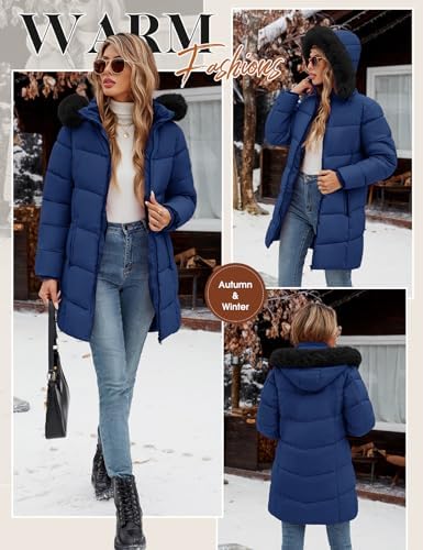 Tuopuda Damesparka met capuchon, winterjas, dikke gewatteerde gewatteerde pufferjas, warme lange jas met bontcapuchon, warme buitenkleding, outdoor, skiën, snowboarden, roze, XXL
