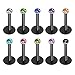 JewelrieShop 10Pcs Acrylic Lip Studs Set Sparkly Push In Labret Monroe Tragus Cartilage Body Piercing (Black)
