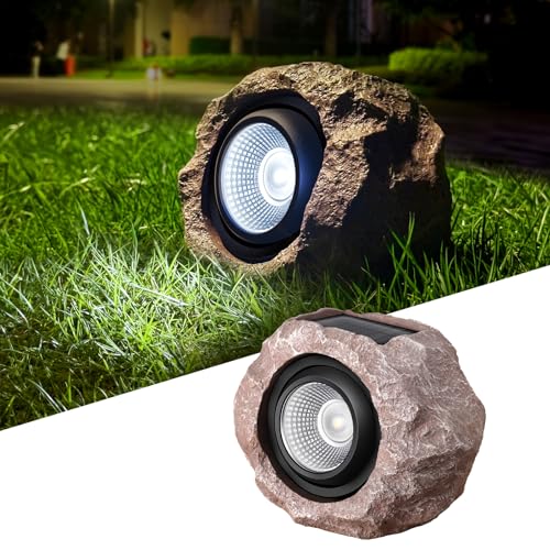 Timeflies Solar Rock Lights Outdoor 1 Pack, Bright Solar Spotlights Outdoor Waterproof, Wireless LED...