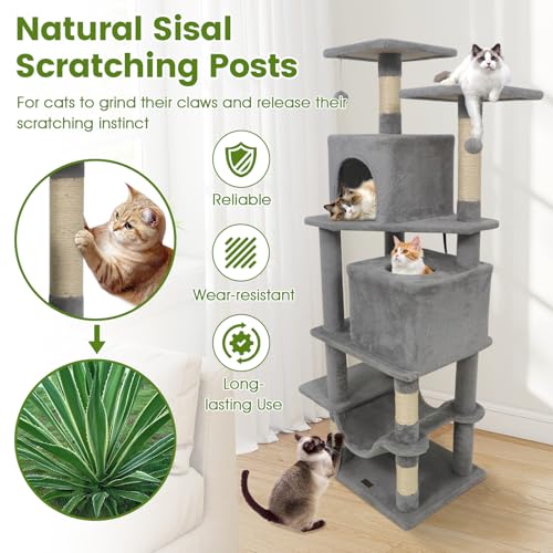 Árbol para Gatos Moderno de 57 pulg. con 2 Condos y Rascadores miniatura 5