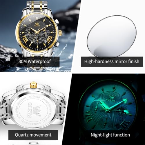 Image of OLEVS Watch for Men Classic Business Dress Analog Quartz Stainless Steel Waterproof Luminous Date Diamond Men Silver Watch