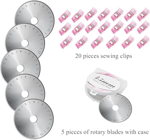 Rotary Cutter Set Pink- Quilting Kit incl. 45mm Fabric Cutter, 5 Replacement Blades, A1 Cutting Mat, Acrylic Quilting Ruler and Sewing Clips, Craft Knife Set, Ideal for Crafting, Sewing, Patchworking - Thumbnail 5
