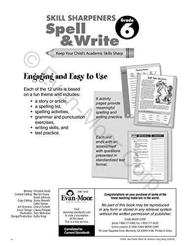 Evan-Moor Skill Sharpeners Spell and Write Workbook, Grade 6, 144 Spelling Words, Test Prep, Synonyms, Antonyms, Grammar, Punctuation, Adjectives, Creative Writing, Vocabulary, Activities, Homeschool - Image 8