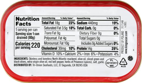 Image of King Oscar Skinless & Boneless Mackerel Fillets, Mediterranean Style, 4.05 -Ounce Cans (Pack of 6)
