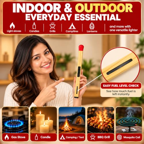 Image of I K IMPEX Match Stick Shaped Gas Lighter for Kitchen, Long Handle Butane Gas Lighter for Gas Stove, Candle & BBQ, Windproof Refillable Multipurpose Lighter for Home & Outdoor Use