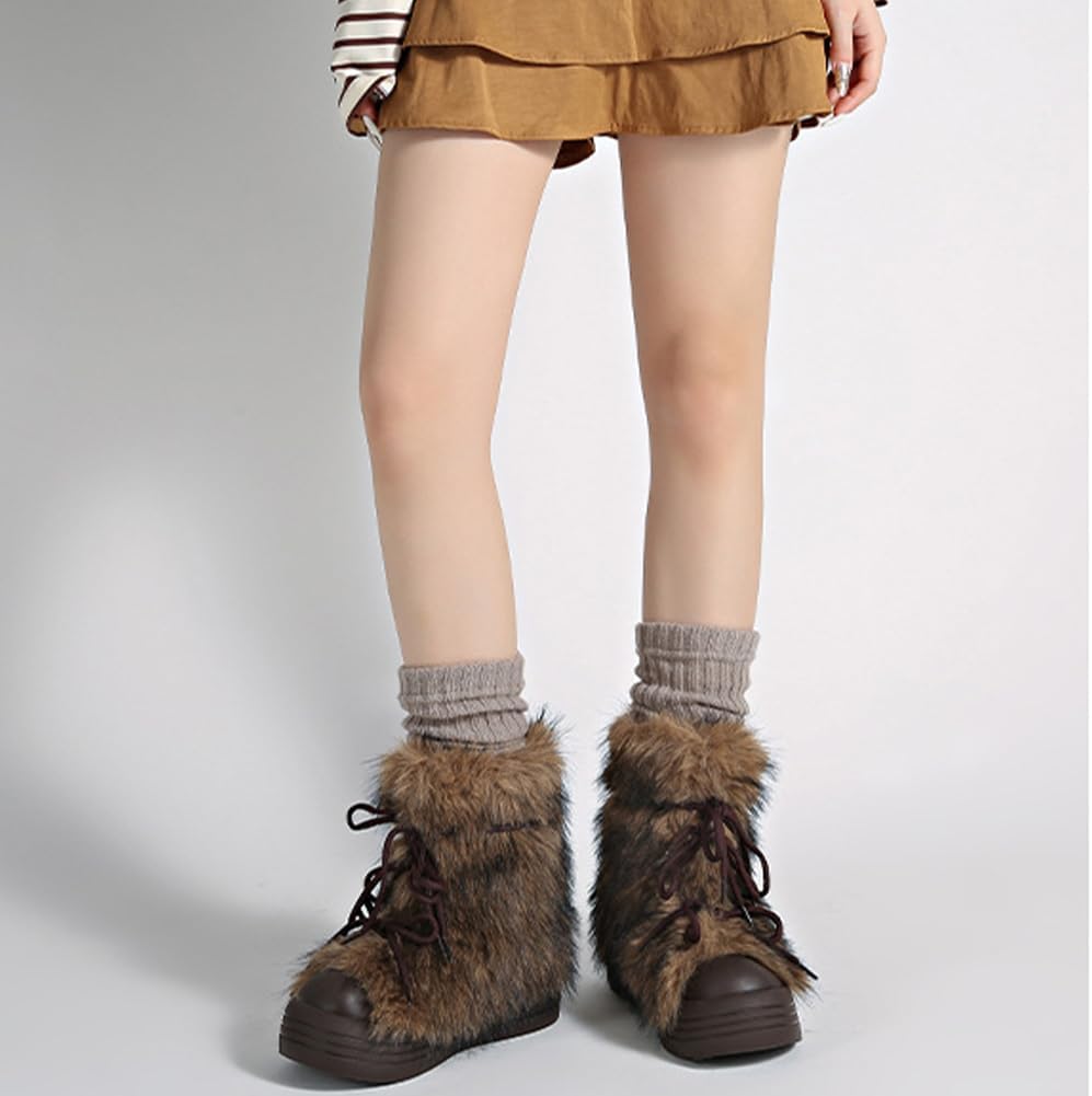 Women's Furry Faux Fur Snow Boots Platform Mid Calf Boots Platform Fuzzy and Plush Warm Winter Y2K Aesthetic Cute Stuff