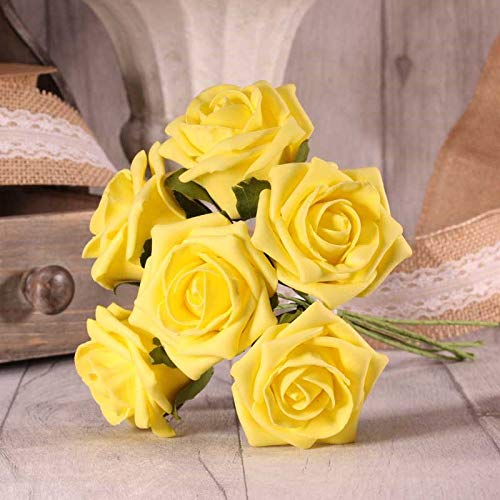 APAC FOAM ROSE BUNCH 5-6 CM 25 COLOURS WEDDING BOUQUET DECOR CENTREPIECES (Yellow)
