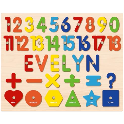 Image of Personalized Name Puzzle for Toddlers 1-3 Wooden Alphabet Shape Number, Montesorri Toys for 1 Year Old 2 3 4 5, Customized Baby Gifts 1st Birthday for Girls & Boys Preschool Educational