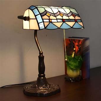Tiffany Style Bankers Desk Lamp Art Creative Stained Glass Shade Colorful Vintage Accent Decor Table Lights for Bedroom Dorm Living Room Home Personality Gift -#3