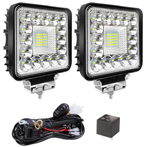 Image of 4 Inch LED Light Pods Bar with Wiring Harness, Cube LED Work Lights 120W 10000lm 2 Pack Off Road Lights for ATV UTV RV SUV SXS Tractor Truck Golf Cart Lawn Mower Go Cart, 12V 24V