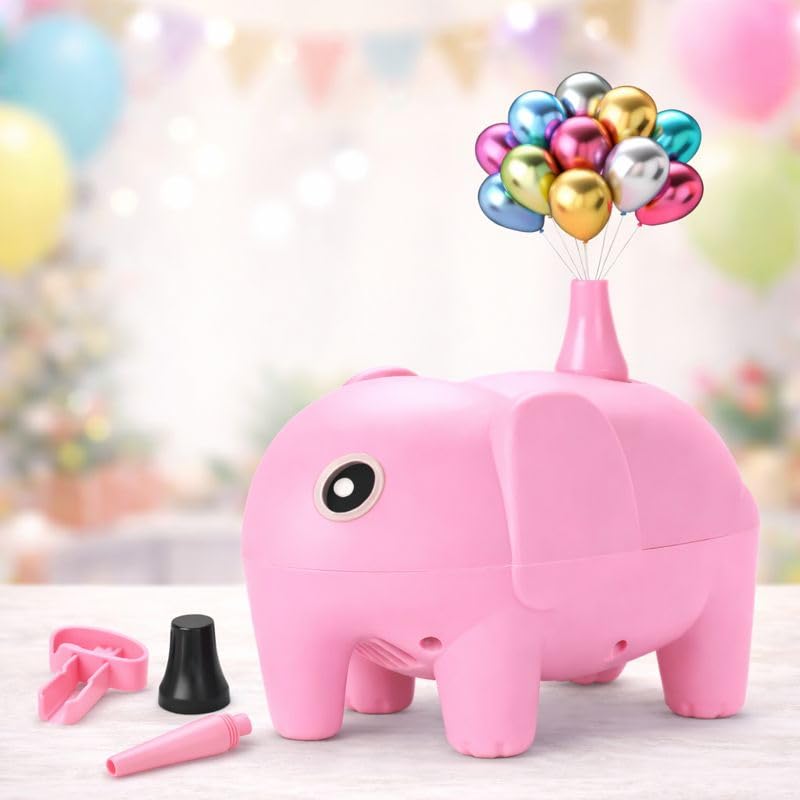 AMFIN® (Pack of 1) Elephant Balloon Pump Party Decoration Cute Baby Pink Electric Air Inflator One Nozzles Tying Tool Fast One Hand Inflation Birthday Baby Shower Event Decor - Light Pink-picture-11