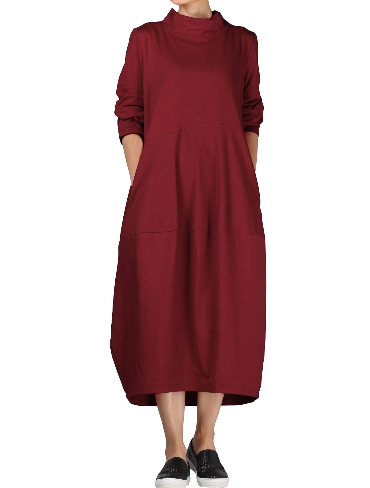 MinibeeWomen's Casual Loose Dress Turtleneck Long Baggy Autumn Sweatshirts Jackets Long Sleeve with Pockets