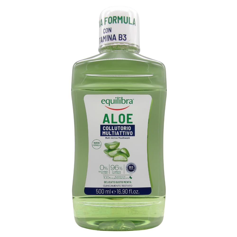 Colluttorio ALOE, Con Equivalente 30% Aloe Vera Succo, Con Xilitolo. Tripla Azione, Dal Delicato Gusto Di Menta 500ml (6 Unità)