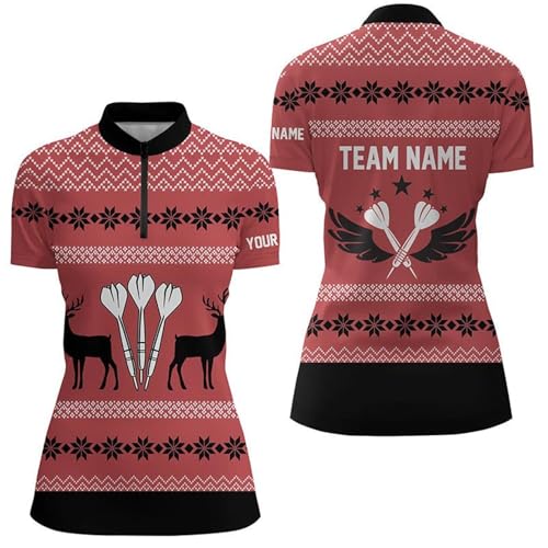 Women's Christmas Reindeer Red Quarter Zip Darts Jersey Festive Holiday Sportswear for Women O766