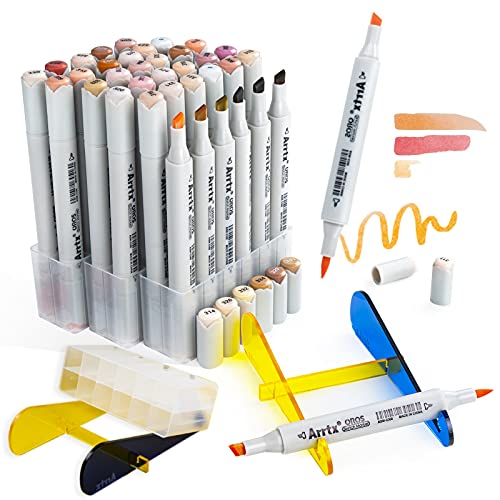 Arrtx OROS Rotuladores de alcohol 36 colores de piel con pincel y cincel para graffiti de doble punta pincel para manga, Anime, retrato, dibuja, para artistas, principiantes, niños Cover
