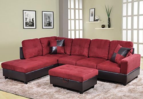 Eternity Home Andover 3 Seated Left Facing L Shaped Sectional Red Sofa with Ottoman