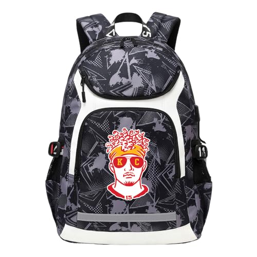 American Football Player 15 Multifunction Rugby Backpack Travel Laptop Daypack Night Reflective Strip Fans bag For Men Women (Grey Pattern - 2)
