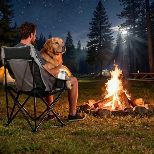 SUNNYFEEL Silla Plegable Oversized para Camping, para Adultos, Resistente, con Bolsa de Transporte, Bolsillos Laterales y Porta Vasos, Soporta 300 libras, Negra miniatura 2