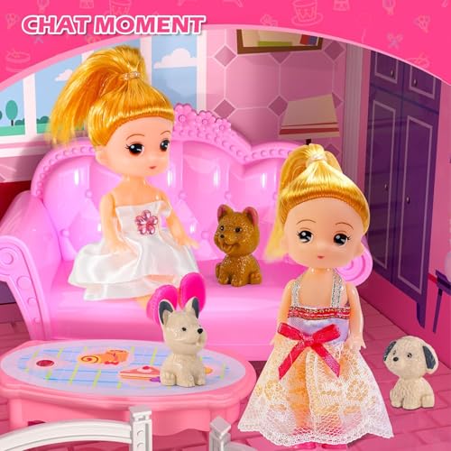 Image of Princess Doll House for Girls Toddlers 4 Story 10 Rooms Playhouse with Dolls Toy Figures, Furnitures, Accessories, Doll House Toys Gift for Kids Gift for for 3 4 5 6 7 8 9 10 Year Old