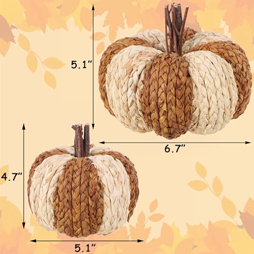 Image of winemana Woven Wicker Pumpkins Fall Pumpkin Decor, 2 Pack | Thanksgiving Table Centerpiece, Artificial Pumpkin for Home, Farmhouse Autumn Decorations Indoor Outdoor