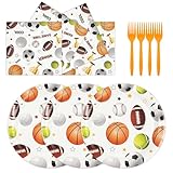 75PCS Sports Birthday Party Decorations, 7Inch Sports Theme Party Plates and Napkins Baseball Football Soccer Basketball Volleyball Disposable Tableware Set Party's Supplies for Birthday Baby Shower