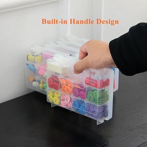 Miniatura 9 de BangQiao Paquete de 6 cajas organizadoras pequeñas de plástico transparente con 8 divisores ajustables y 3 secciones fijas, funda de transporte