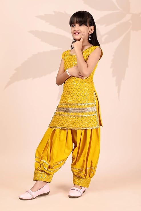 Image of Girls Ethnic Wear Embroidery Cotton Blend Kurti Patiala Set with Dupatta - Traditional Indian Outfit for Birthday Anniversary Festive Gift Occasion Gift Rakshabandhan Rakhi Diwali Wear