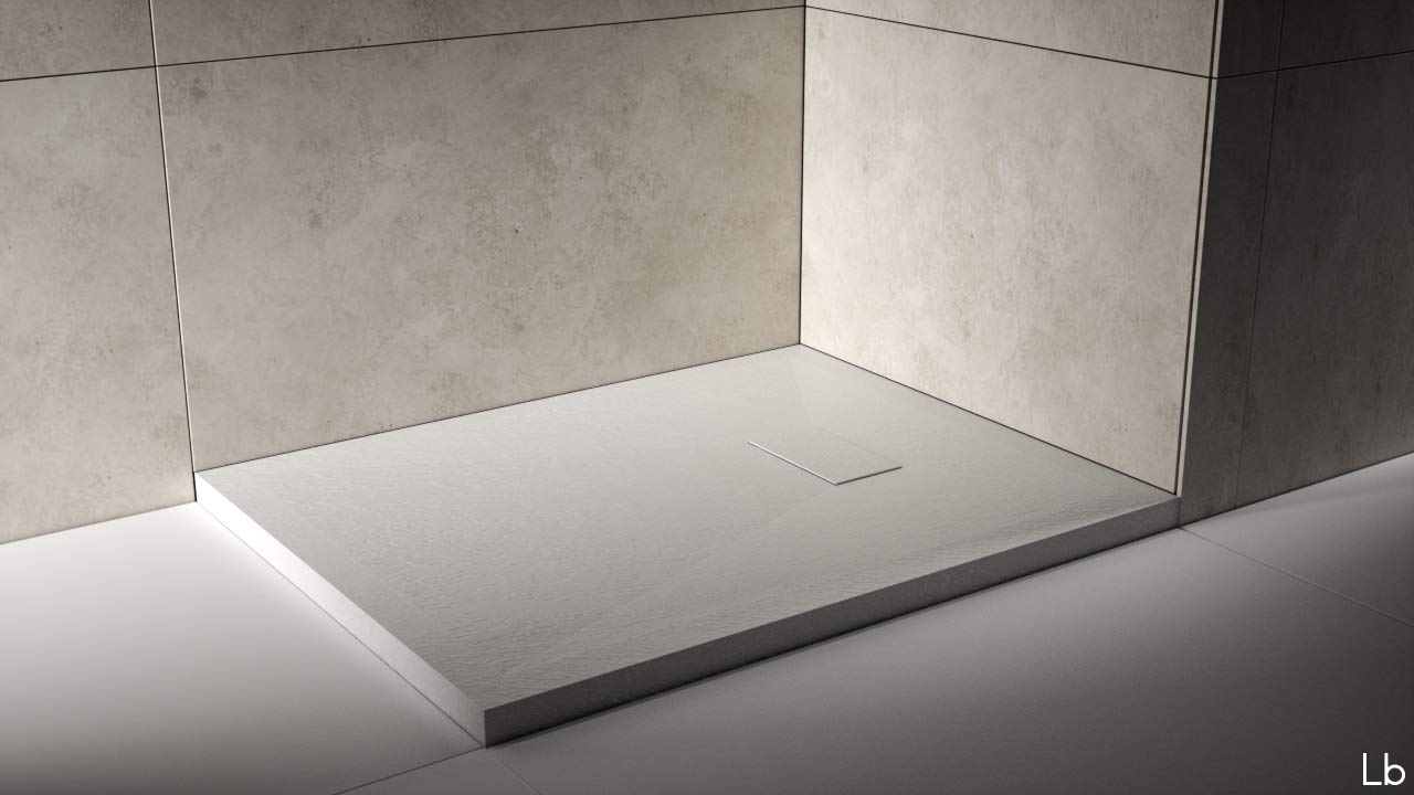 Piatto Doccia H.2,6 cm In Vetro-resina SMC Effetto Pietra Stone Ardesia Piletta Doccia Inclusa (80x140 h 2.6cm, Bianco)