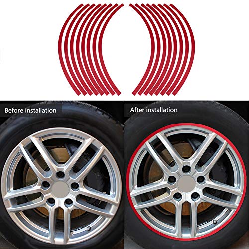 Tiras adhesivas universales para llantas de coche de color rojo reflectante 7