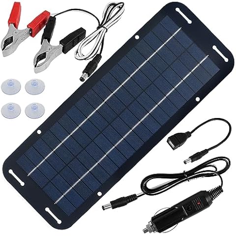 Solar Panel Kit, 30w 12v Solar Trickle Charger, 14 X 5 inch Portable Solar Powered Charger Kit with 4 Suction Cups, High-Efficiency Car Battery Charger for Car Rv Boat Motorcycl Cover